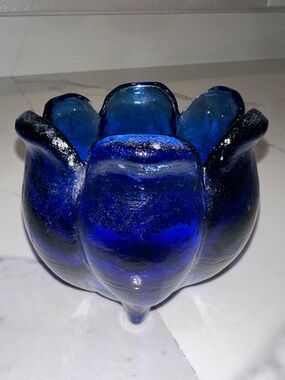 Handblown Blue Glass Decorative Bowl - Home Art